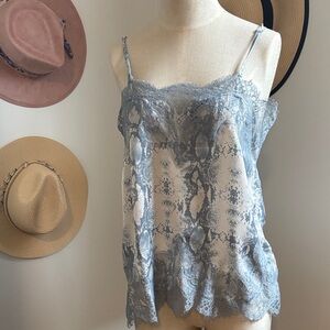 Storia Blue Snake Print Lace Cami Top